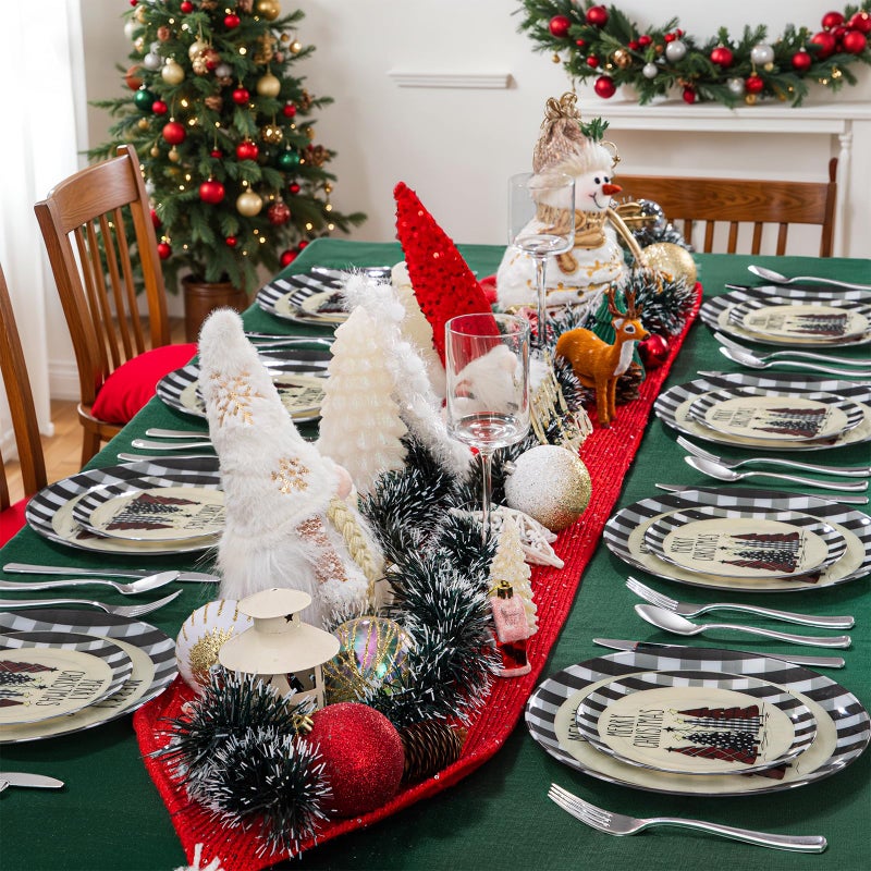 WDF أطباق بلاستيكية لعيد الميلاد مكونة من 24 قطعة من WDF - أطباق شجرة عيد الميلاد شديدة التحمل - لوحة مربعات للاستعمال مرة واحدة مثالية للحفلات - Image 5